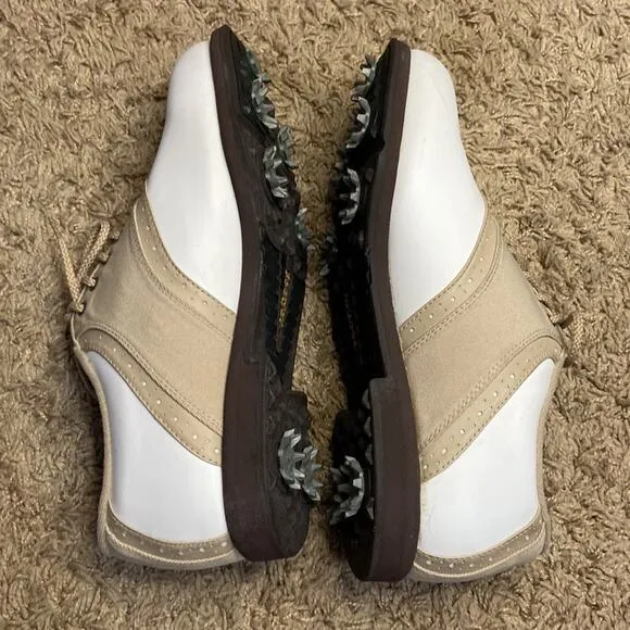 FootJoy Women White/Tan Greenjoys Soft Spikes Golf Shoes Size 8.5