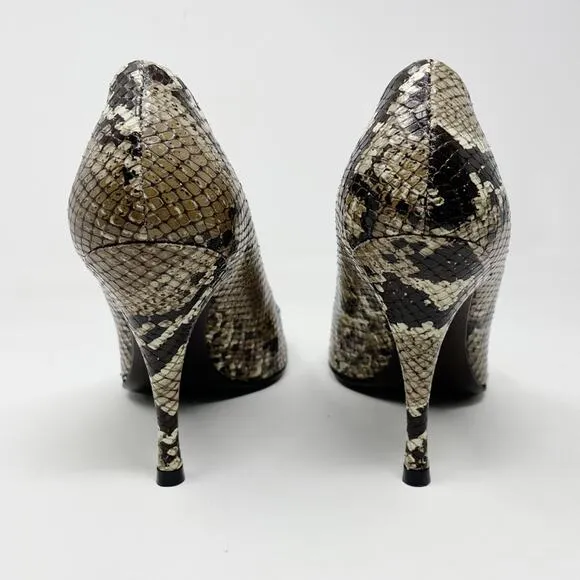 Stuart Weitzman Snakeskin Python Leather Peep Toe High Heels Shoes Black Tan 6