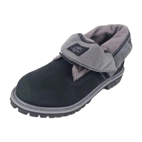 Timberland Thermal Roll Top Boots Little Kids Black Leather Size 1 Y