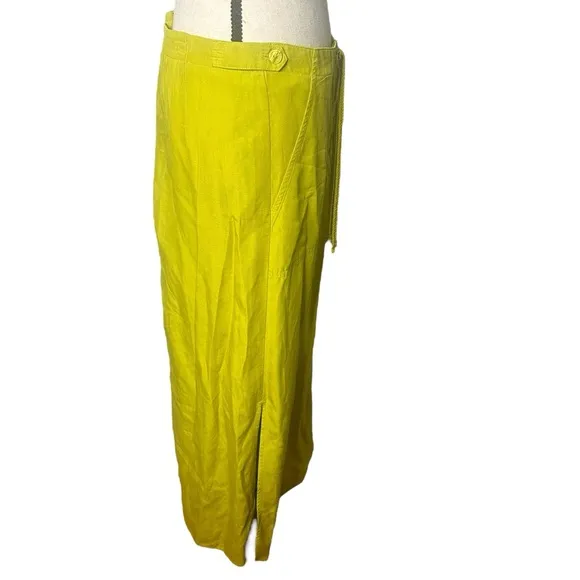 Vintage Easy Spirit Chartreuse Linen Blend Side Slit Skirt Size 4